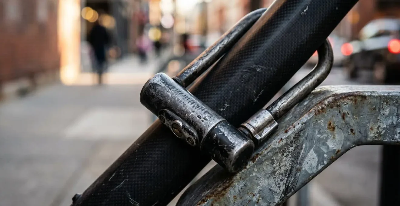 Antivol en U robuste sécurisant un VAE à un arceau urbain