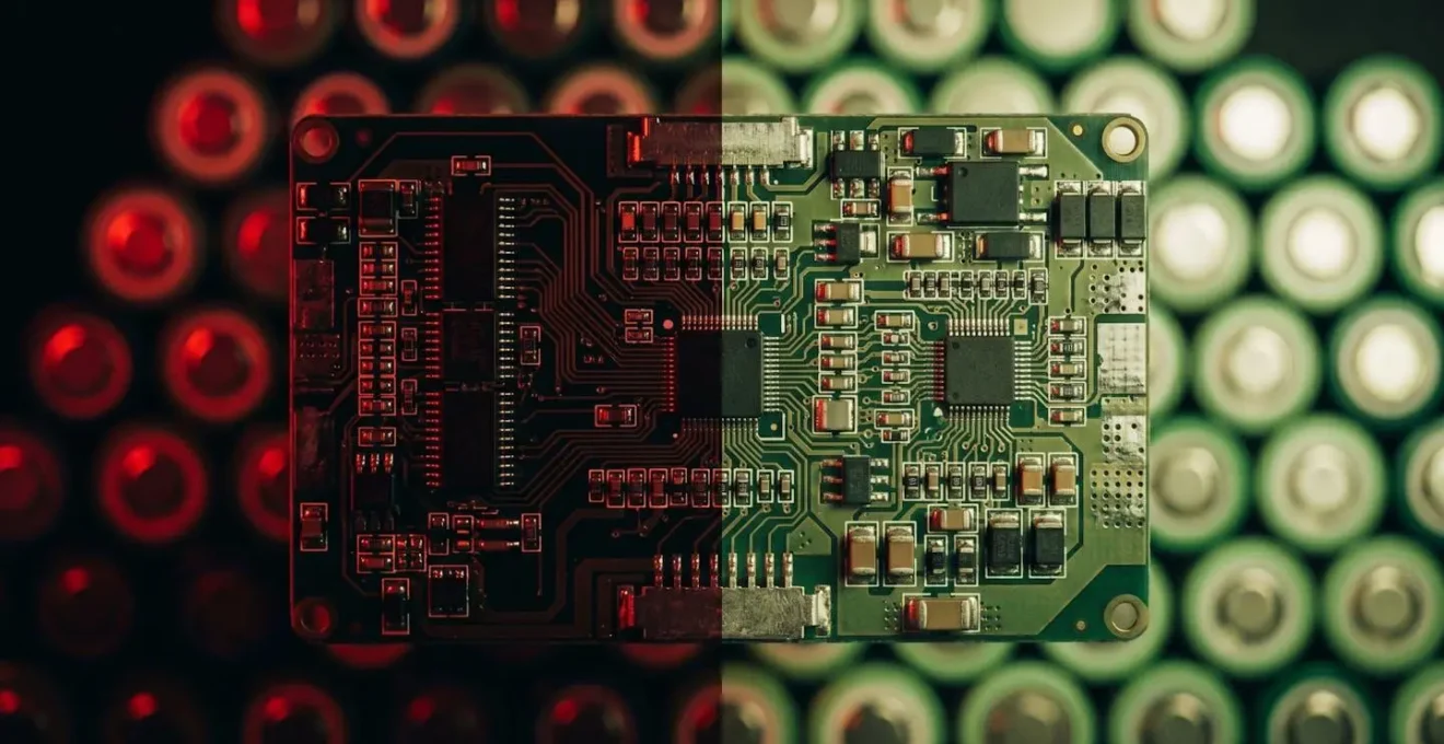 Carte électronique BMS complexe d'une batterie de vélo électrique, illustrant le cerveau du système.
