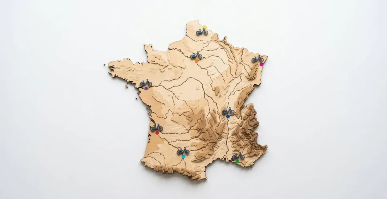 Carte de France stylisée montrant la répartition des aides locales pour vélo électrique