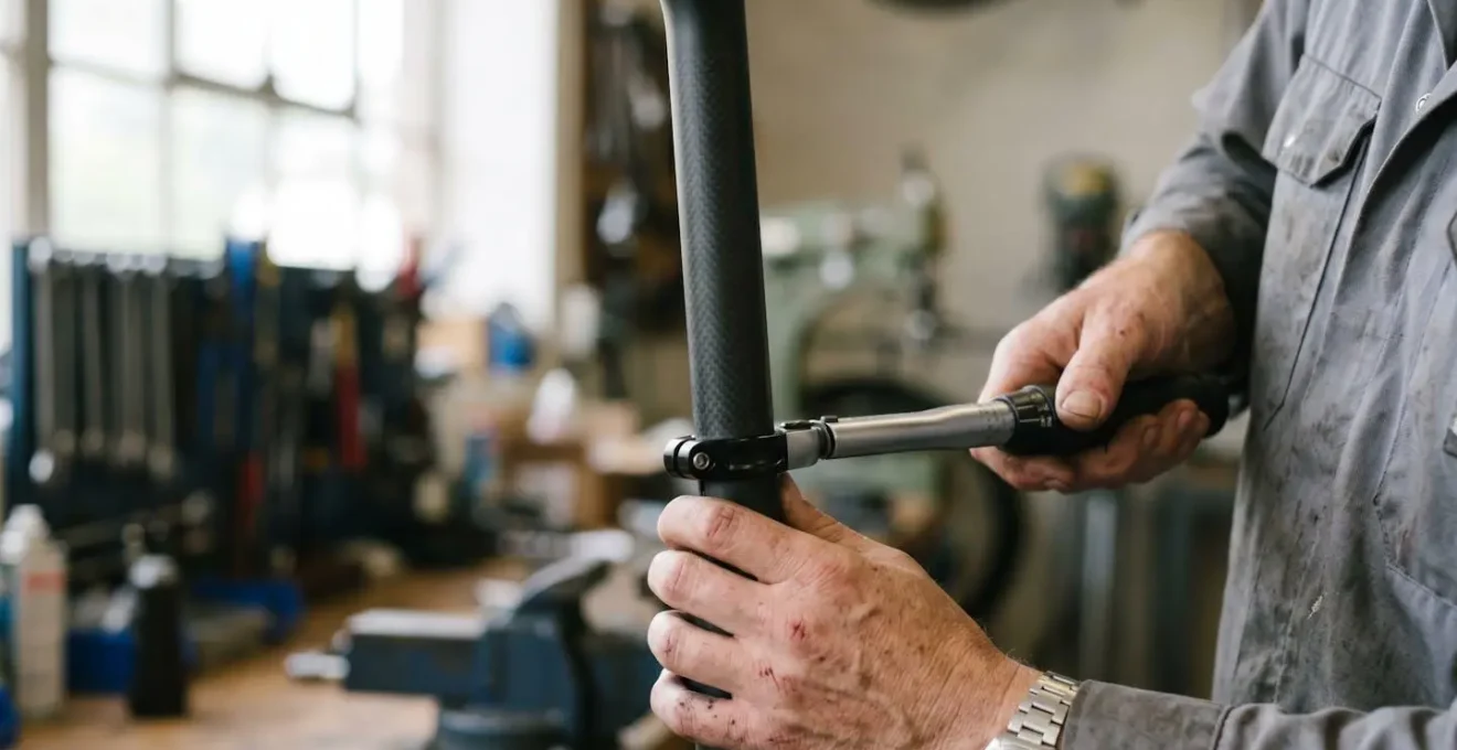 Vue détaillée d'un collier de selle montrant les zones de concentration de contrainte sur une tige carbone