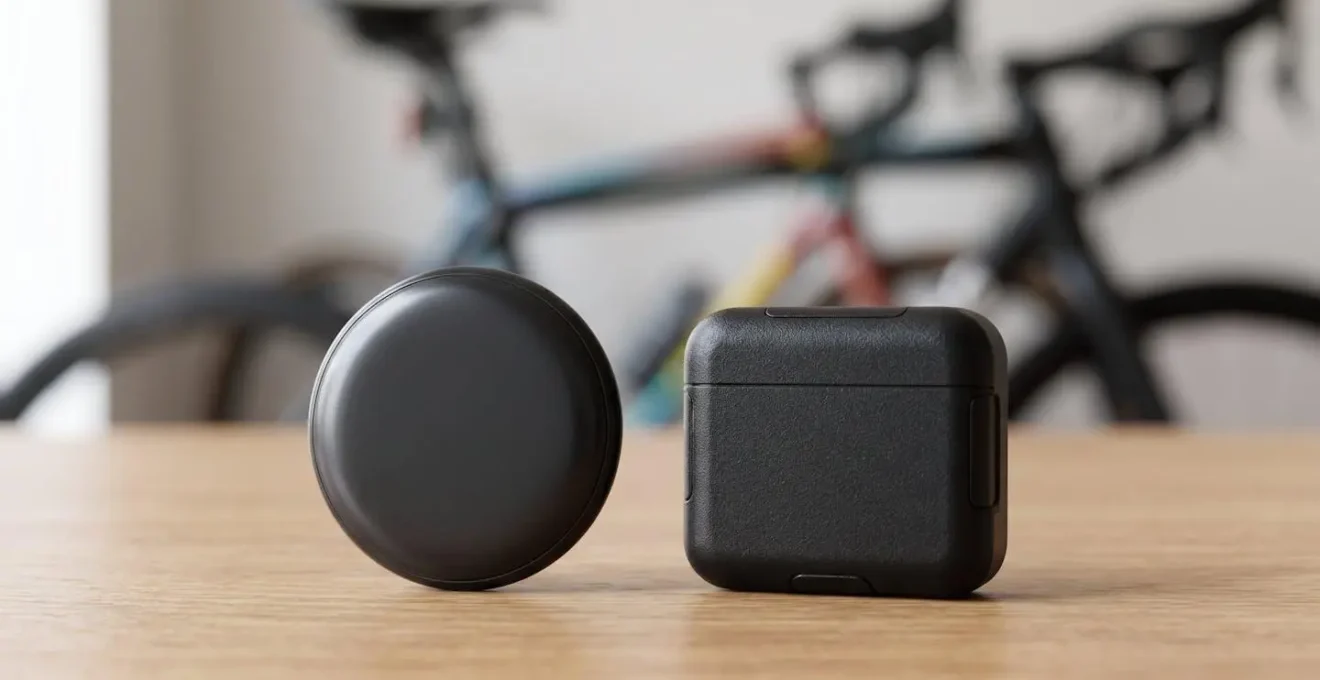 Gros plan sur deux types de traceurs GPS pour vélo montrant leurs différences de taille et de technologie