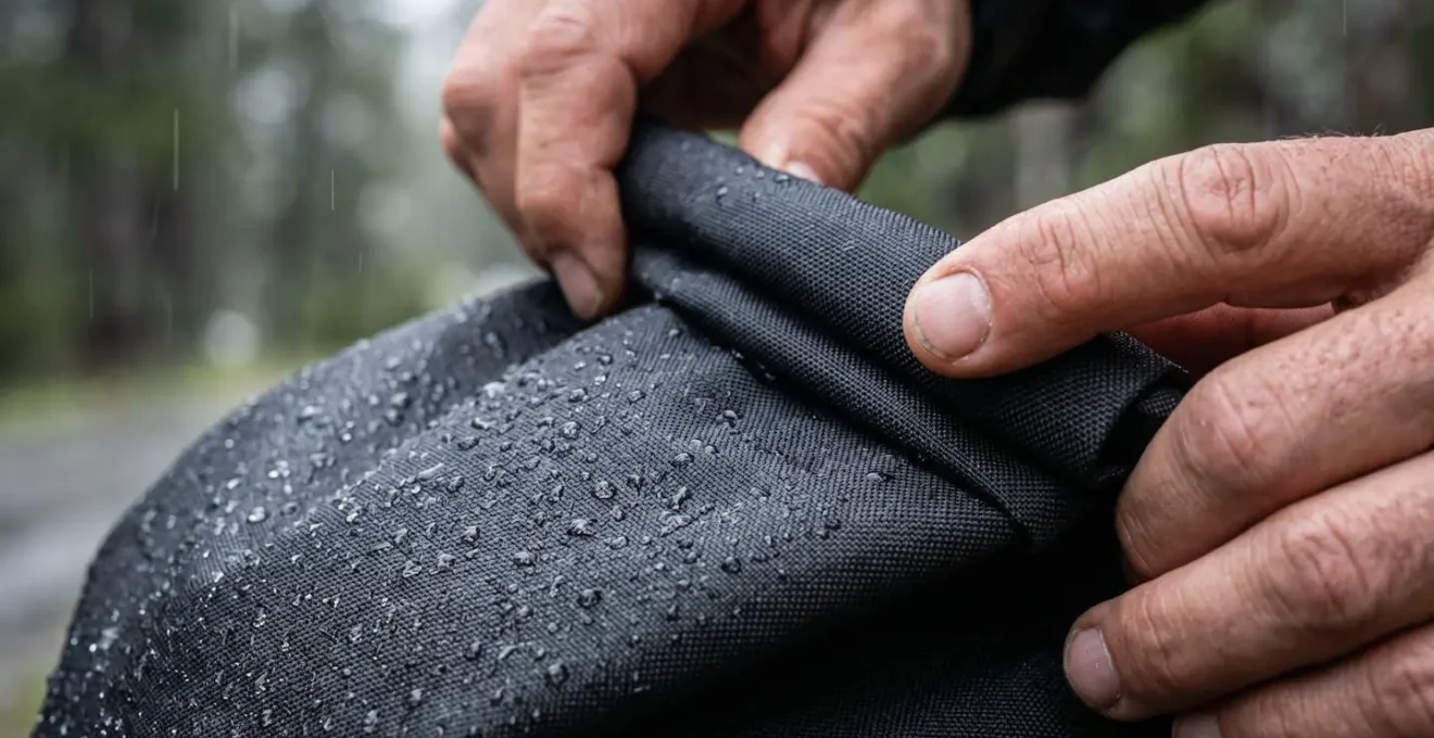 Gros plan sur la technique correcte de fermeture roll-top d'une sacoche vélo