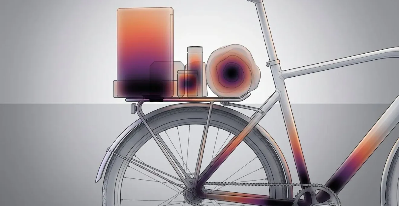 Vue latérale d'un vélo montrant la répartition optimale du poids avec ordinateur contre le porte-bagage