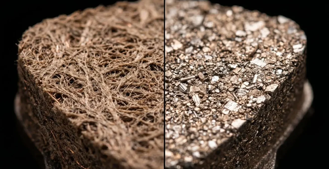 Vue macro de la structure poreuse d'une plaquette résine comparée à une métallique