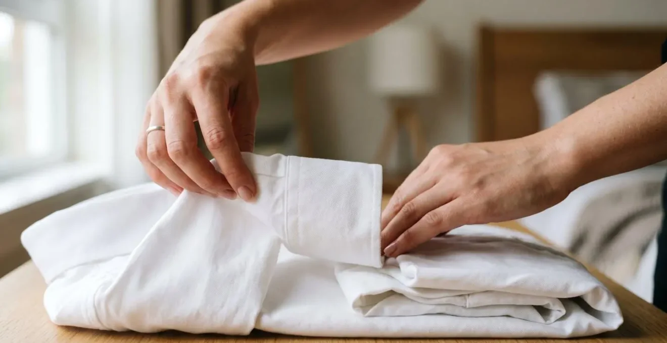Mains expertes pliant soigneusement une chemise avec technique professionnelle